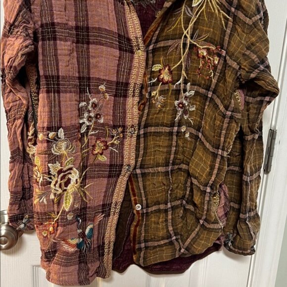 Johnny Was Multicolor Embroidered Plaid Shirt - Picture 3 of 4
